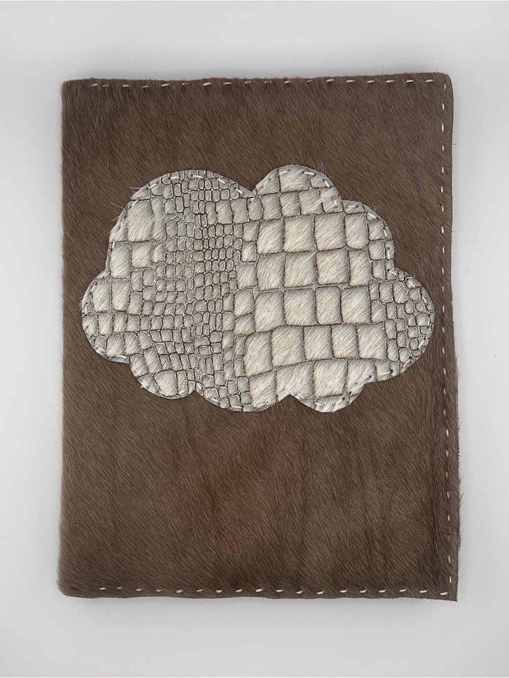 Handmade Brown Hairhide Journal Cover with Silver Cloud Accent